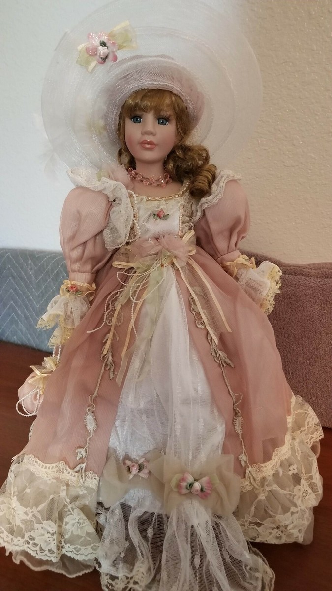 Vintage Duck House Porcelain Doll Red Hair Pink Dress with Purse Vintage Duck House Porcelain Doll Red Hair Pink Dress with Purse