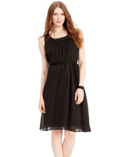 NEW LAUREN RALPH LAUREN BLACK GAUZE COTTON FLARE BELTED DRESS SIZE 16 $139