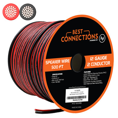 16 Gauge Car Audio Primary Wire – 500ft Spool (Red & Black), For Power, Ground, Remote Connections