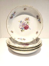 Wawel Bouquet Set Of 4 Bowls Poland Rose Purple Yellow Mums 7 1/2"