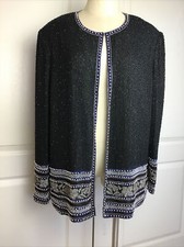 Vintage Niteline Della Roufogali Women s 100 Silk Beaded Open Front Jacket Xl