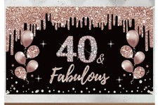 Happy 40 Birthday Set Backdrop Banner Forty Fabulous Booth PropRose Gold Napkins