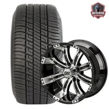 12" Casino Machined Black Golf Cart Wheels and Tires Combo (205/30-12) Set of 4