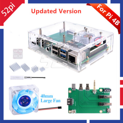 Raspberry Pi 4B Set-top Acrylic Box Kit with 4010 LED Cooling Fan and Heat Sink