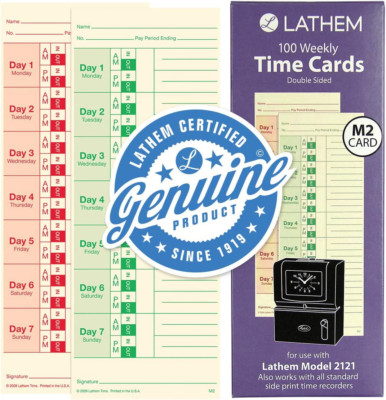 Lathem Time Cards Weekly 2-Sided 3 3/8 X 9 Box of 100
