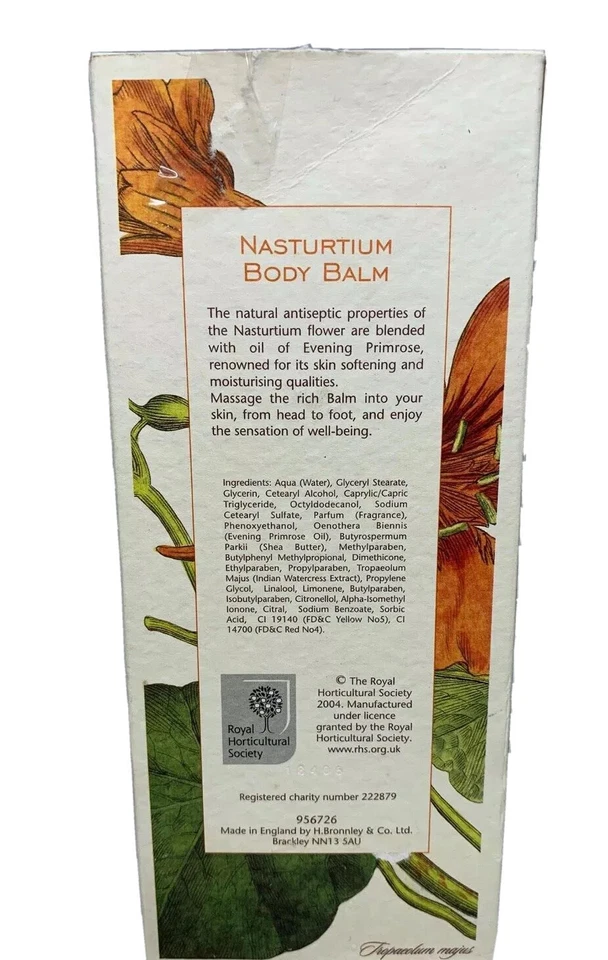Bronnley Nasturtium Body Balm Royal Horticultural Society New In Box 250ml 8 OZ - Image 4 of 4