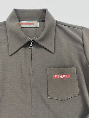 Vintage Prada Sport Polo Quarter Zip Up Top Shirt Jacket Brown Logo Sweat  M/L