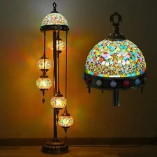 Turkish Lamp, Mosaic Globe Floor Feature, Upgraded Lampshade for Home Design