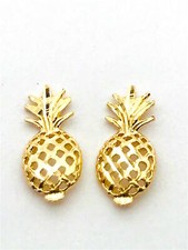 14K Solid Yellow Gold Hawaiian Pineapple Stud earring. Length: 13.5 mm E338-90