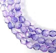 50 Firepolish Czech Glass Faceted Round Beads - Coated Ultraviolet 4mm