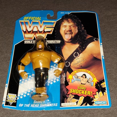 WWF Samu Of The Head Shrinkers Figure Blue Card Ha...