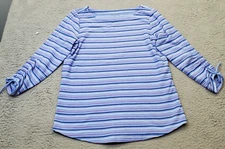 Talbots Shirt Top Women Petite Multicolor Striped Long Sleeve Boat Neck Pullover