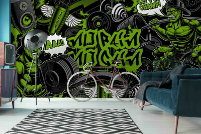 3D Gym Doodle Athlete Cartoon Self-adhesive Removable Wallpaper Murals Wall 491