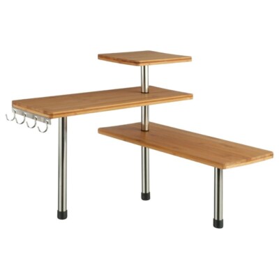 Bambus Eckregal Für Küche - 24x27x25,5cm Regaleinsatz Mit 2 Ablagen Für Gewürze & Flaschen