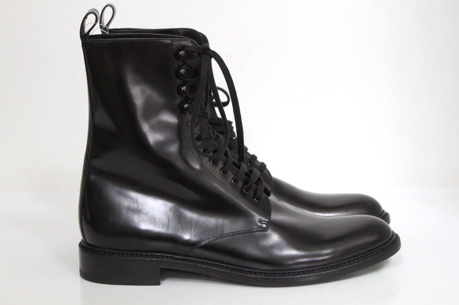 Scarpe uomo stivali stringati Saint Laurent Vaughn in pelle nera taglia 12 US 45