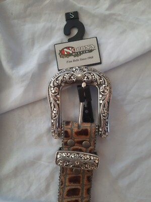 Nocona Belt Leather Western Rhinestones Studded Tooled Size  display picture 1