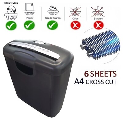 Compact Strip Cut Paper Shredder 10L 6 Sheet Electric Desk Home Office Machine