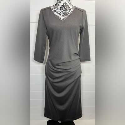 ANTHROPOLOGIE KAFFE Dress Womens M Ruching Sheath Gray Office Siren Corpcore