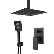 Black Square Dual Shower Set Concealed Mixer Ceiling Shower Head Hand Holder Kit