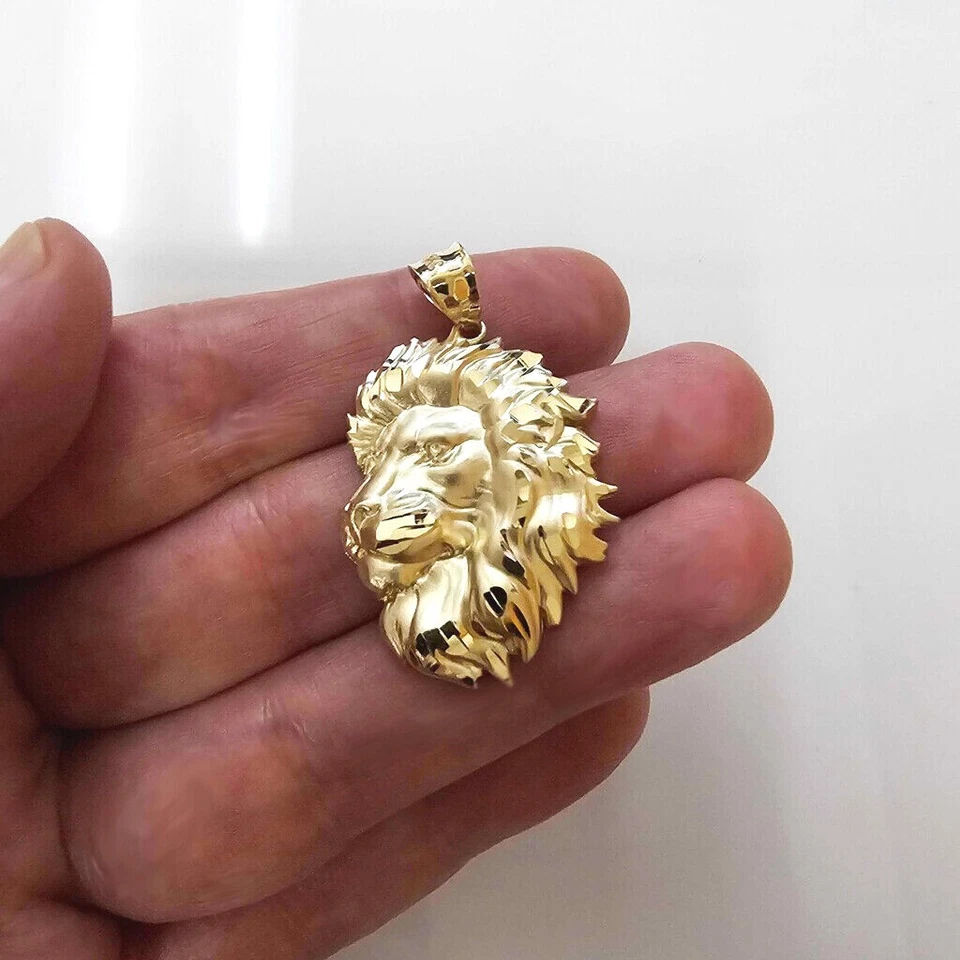 Colgante de oro 14K cara de león satinado DC (grande) Foto 4 de 4
