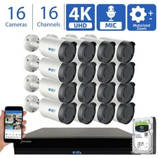 16CH NVR (16) 4K 5X Motorized Zoom Mic POE AI Bullet Security Camera System 4TB