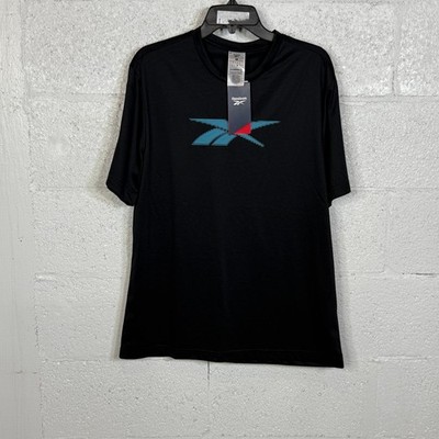 Reebok Men's Vector Performance Short Sleeve Logo Graphic T-Shirt, Black/blue M