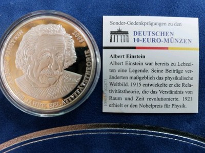 Sonder Gedenkprägung zu den Deutschen 10 Euro Münzen Albert Einstein 999/1000 PP