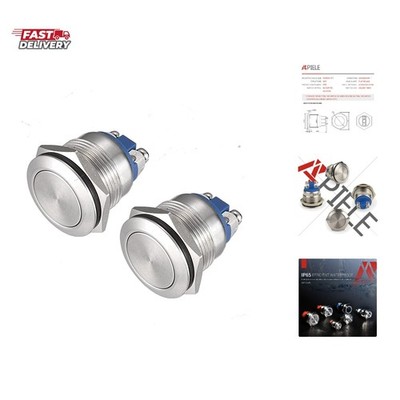 Push Button Switch 19mm Momentary Waterproof Stainless Steel Metal Flat Top 1...