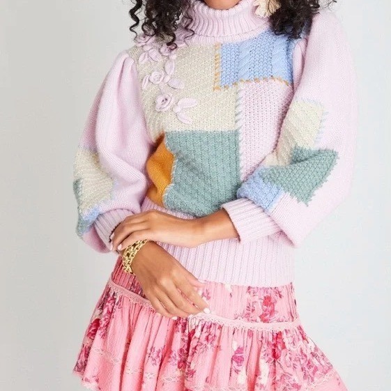 LoveShackFancy Patchwork Turtleneck Sweater Women… - image 1