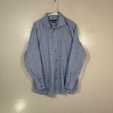 John Varvatos U.S.A. Dress Shirt Mens 16.5 32/33 Blue Check Regular Fit Stretch
