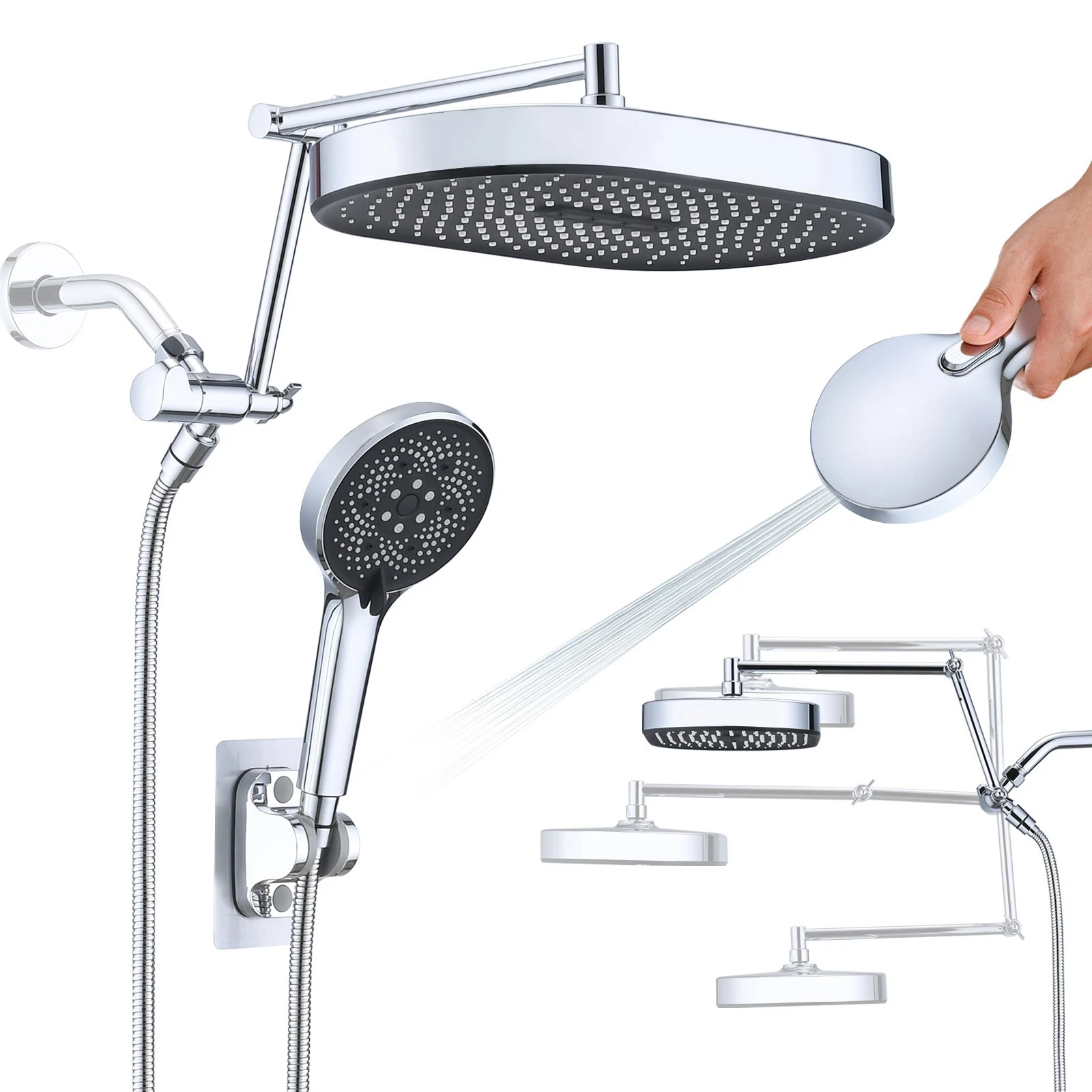 Rain Shower Head with Handheld Spray Combo, High Pressure