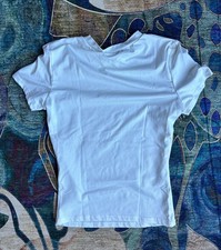Womens Ribbed T Shirt Small White Short Sleeve Crew Neck Stretch Top