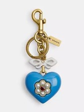 NWT Coach Resin Heart Bag Charm Keychain Key Ring Fob Brass / Blue Multi CBH12