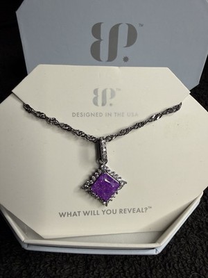 Ring Bomb Party Lavender Ice Crystal Square Pendant Necklace Hematite 18-20.5''