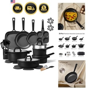 Cookware Set Nonstick Pots and Pans Kitchen Induction Granite 28pcs