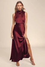 Lulus Classic Elegance Satin Maxi Dress Red L