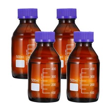 4 Pack Media Storage Bottles, 500ml Borosilicate Glass Graduated Bottles Brown