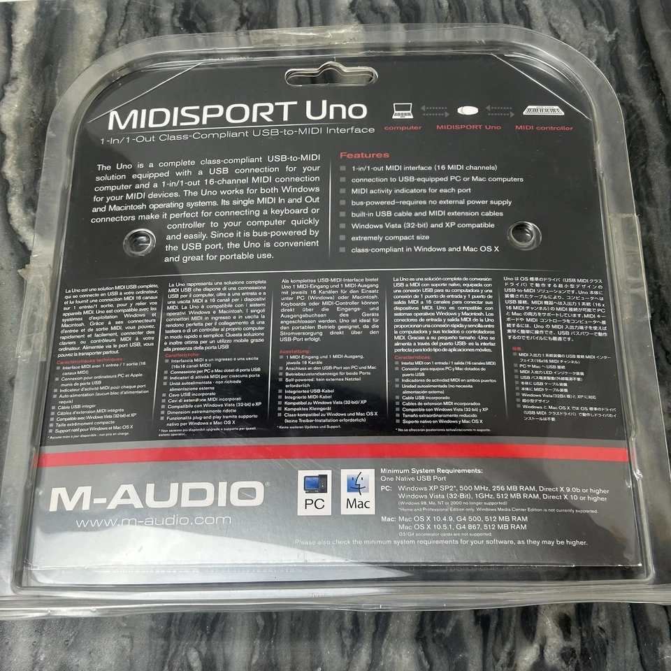 M-Audio Midisport Uno USB MIDI Interface, 1x1, 16 Channels, Portable - Black - Image 3 of 4