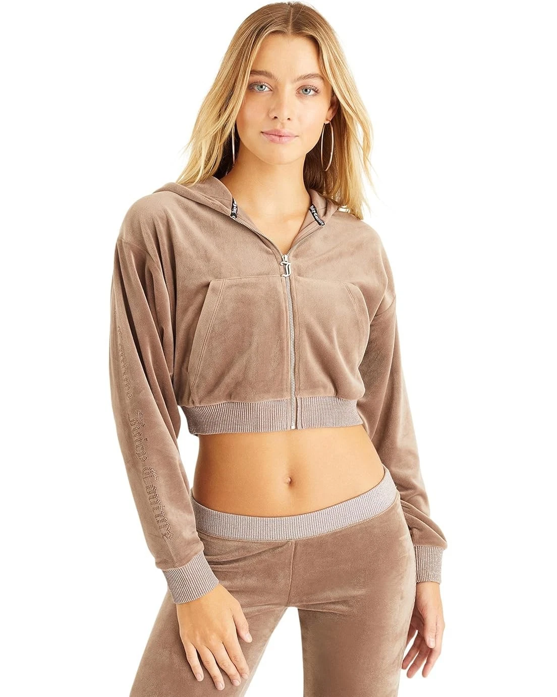 Juicy Couture OG Bling Hoodie Womens Large Pewter Velour Full Zip Cropped GBO805