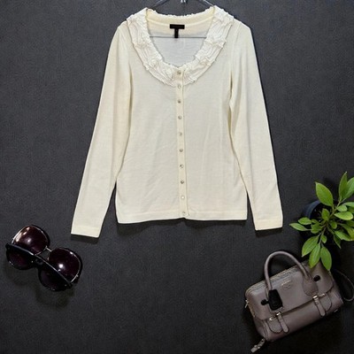 Escada Strickjacke creme Gr. 34 UK 8 10 Kaschmir Seide perlmutt eng Strick Italy