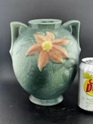 Roseville # 107-8” Green Clematis Vase In Excellent Mint Condition
