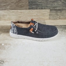Hey Dude Wendy Funk Embroidered Floral Womens Loafer Shoe Sz 7 Black Charcoal