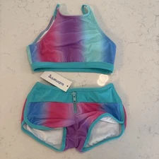 NWT Size 10 Submarine Kids Girls  Swimwear 2 Piece Top And Board Short Bottoms