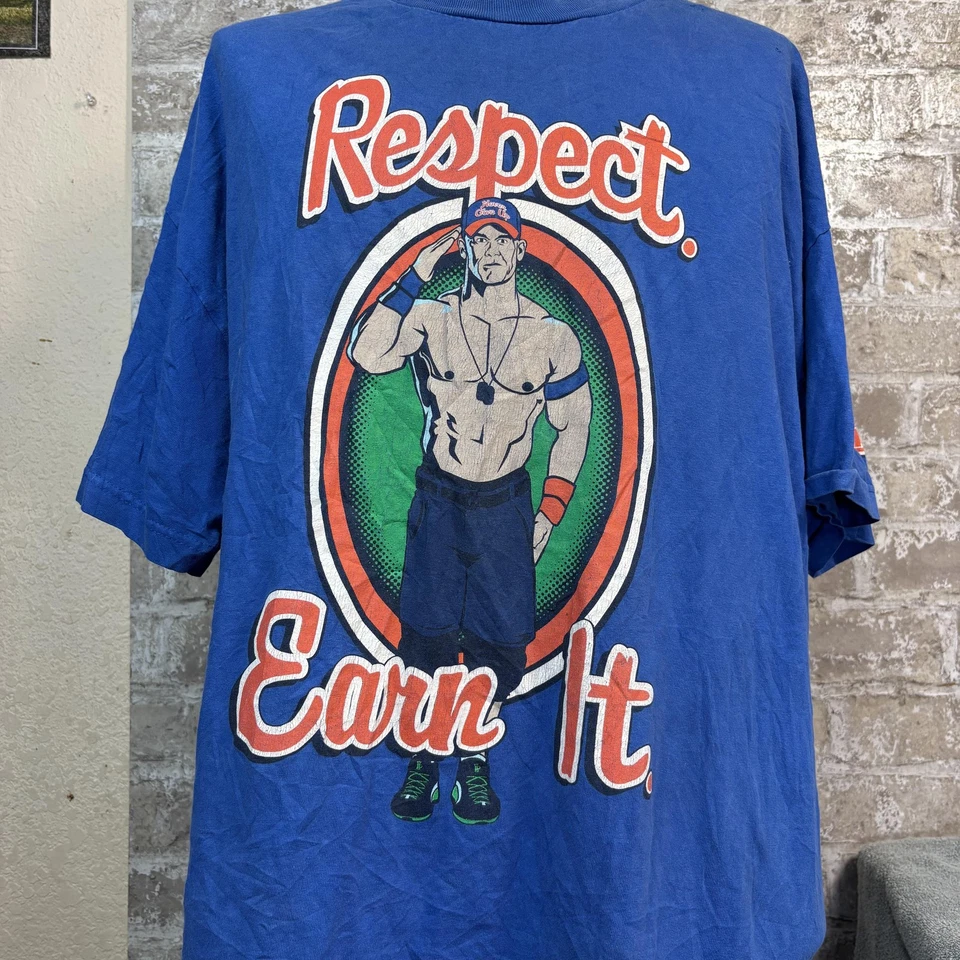 WWE John Cena Shirt Mens 2XL Blue Respect Earn It Never Give Up Graphic Tee - Image 3 of 4