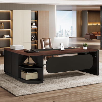 80'' L-Shaped Desk, Large Executive Office Desk with 55'' Drawers Cabinet, Moder