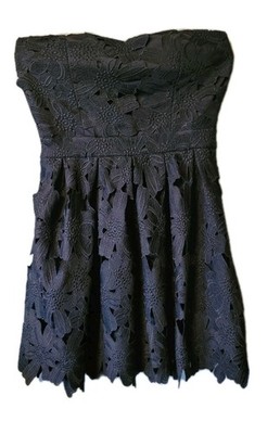 Sans Souci Black Lace Crochet Lined Strapless Dress Size Large Fairy Core