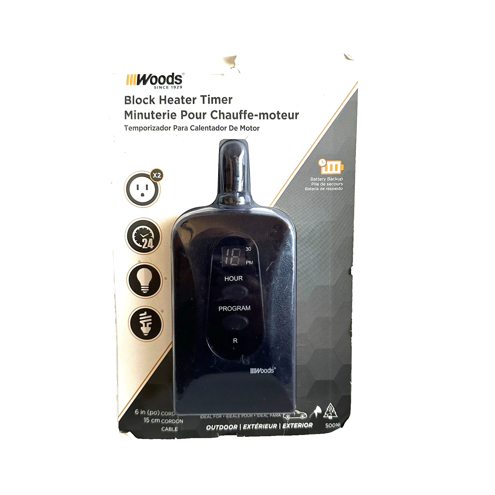 Woods 50016WD Outdoor 24-Hour Digital Plug-In Block Heater 24-Hour