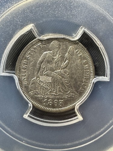 1865-S Seduto Liberty Dime PCGS Originale (Dettagli XF) - Pulito - Foto 2 di 3