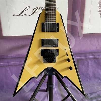 Cream Yellow Electric Guitar Flying V Black Hardware FR Bridge Set in Mahogany