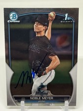 Noble Meyer SIGNED 2023 1st Bowman Chrome Miami Marlins Prospect BDC-6 Blue Pen